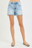 High Rise Mid Length Frayed Hem Shorts