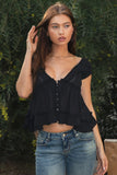 Aveline V-neck Boho Top (Black)