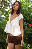 Aveline V-neck Boho Top (White)
