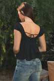 Aveline V-neck Boho Top (Black)