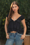 Aveline V-neck Boho Top (Black)