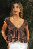 Aveline V-neck Boho Top (Brown)