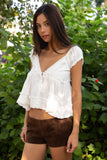 Aveline V-neck Boho Top (White)