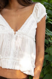 Aveline V-neck Boho Top (White)