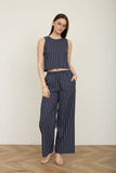 Stripe Elastic Waist Pants (Navy)