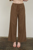 Stripe Elastic Waist Pants (Brown)