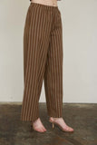 Stripe Elastic Waist Pants (Brown)