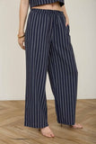 Stripe Elastic Waist Pants (Navy)