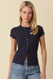 Leslie Sculpt Button Knit Top (Navy)