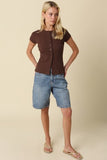 Leslie Sculpt Button Knit Top (Brown)