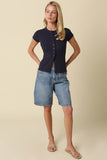 Leslie Sculpt Button Knit Top (Navy)