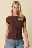 Leslie Sculpt Button Knit Top (Brown)