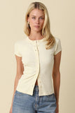 Leslie Sculpt Button Knit Top (Cream)