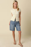 Leslie Sculpt Button Knit Top (Cream)