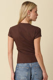 Leslie Sculpt Button Knit Top (Brown)