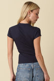 Leslie Sculpt Button Knit Top (Navy)