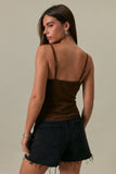 Lace Trim Cami Top (Brown)