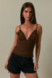 Lace Trim Cami Top (Brown)