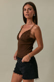 Lace Trim Cami Top (Brown)