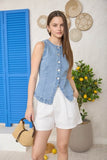 Washed Denim Button Down Vest