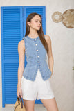 Washed Denim Button Down Vest