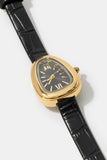 Oval Dome Leather Strap Watch (Black)