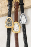 Oval Dome Leather Strap Watch (Black)