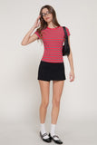 Retro Stripe Ribbed Top (Red)