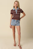 Shyla Striped Contrast Collar Crop Top (Brown)