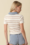 Shyla Striped Contrast Collar Crop Top (Natural)