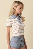 Shyla Striped Contrast Collar Crop Top (Natural)