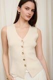 Seamless V Neck Knit Vest (Cream)