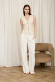 Seamless V Neck Knit Vest (Cream)