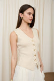 Seamless V Neck Knit Vest (Cream)