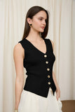 Seamless V Neck Knit Vest (Black)