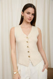 Seamless V Neck Knit Vest (Cream)