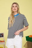 Stripe Colorblock Detail Short Sleeve Knit T-Shirt (Black Multi)