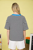 Stripe Colorblock Detail Short Sleeve Knit T-Shirt (Black Multi)