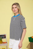 Stripe Colorblock Detail Short Sleeve Knit T-Shirt (Black Multi)