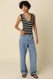 Macy Striped V-neck Tank Top (Black)