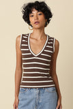 Macy Striped V-neck Tank Top (Brown)