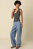 Macy Striped V-neck Tank Top (Black)