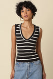 Macy Striped V-neck Tank Top (Black)