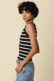Macy Striped V-neck Tank Top (Black)