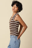 Macy Striped V-neck Tank Top (Brown)