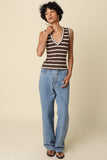 Macy Striped V-neck Tank Top (Brown)