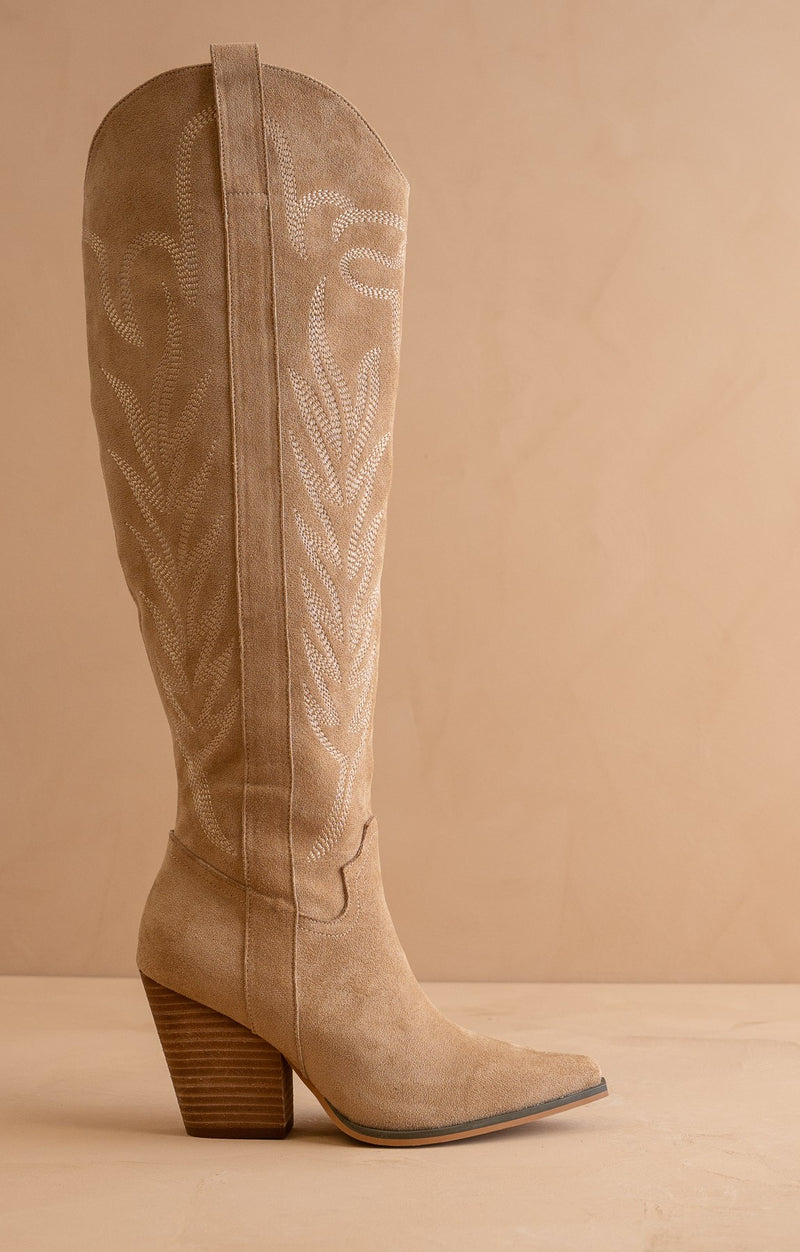 Bronco Knee-High Embroidered Boots (Almond)