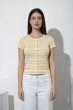 Multicolor Stripe Short Sleeve Button Knit Top (Butter Yellow Multi)