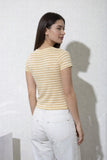 Multicolor Stripe Short Sleeve Button Knit Top (Butter Yellow Multi)