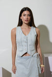 Acid Washed Stripe Button Down Vest